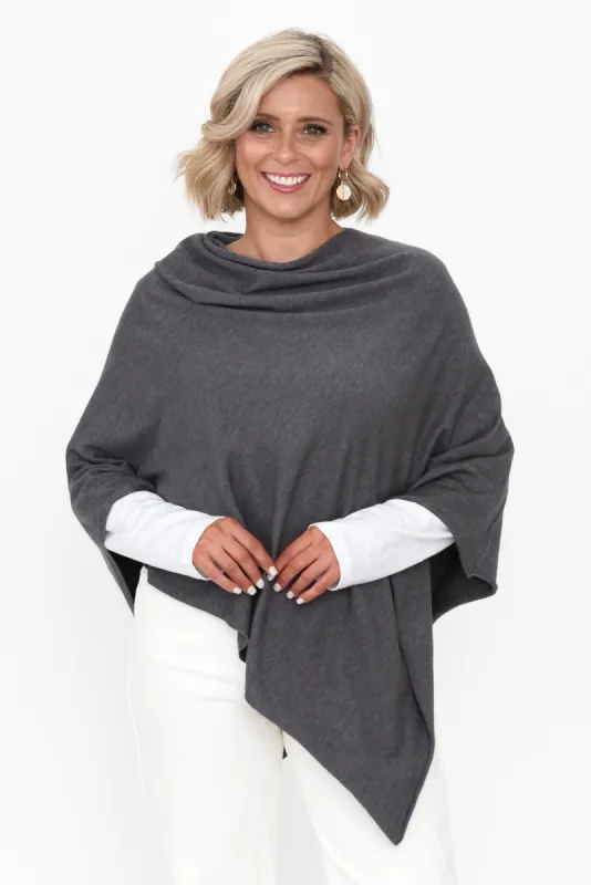 Amy Deep Grey Wool Blend Poncho sold by Blue Bungalow