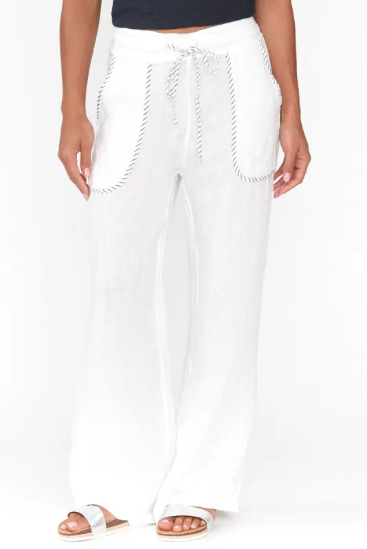Lundy White Trim Linen Pants sold by Blue Bungalow