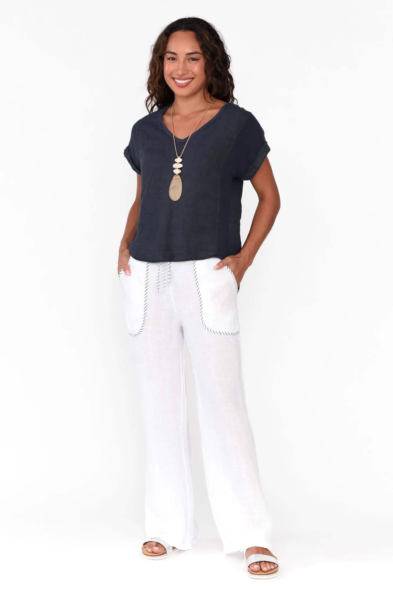 Lundy White Trim Linen Pants sold by Blue Bungalow product image thumbnail 2