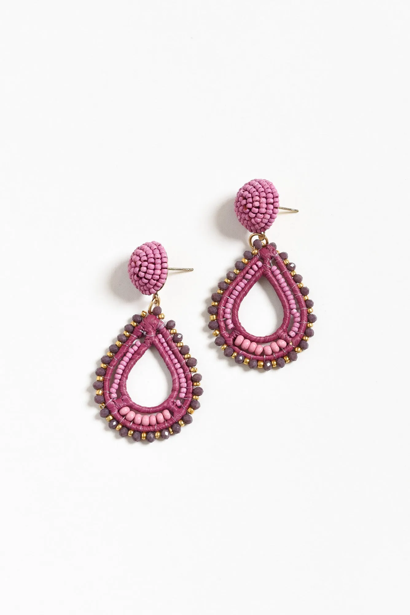 Oona Lilac Beaded Teardrop Earrings sold by Blue Bungalow