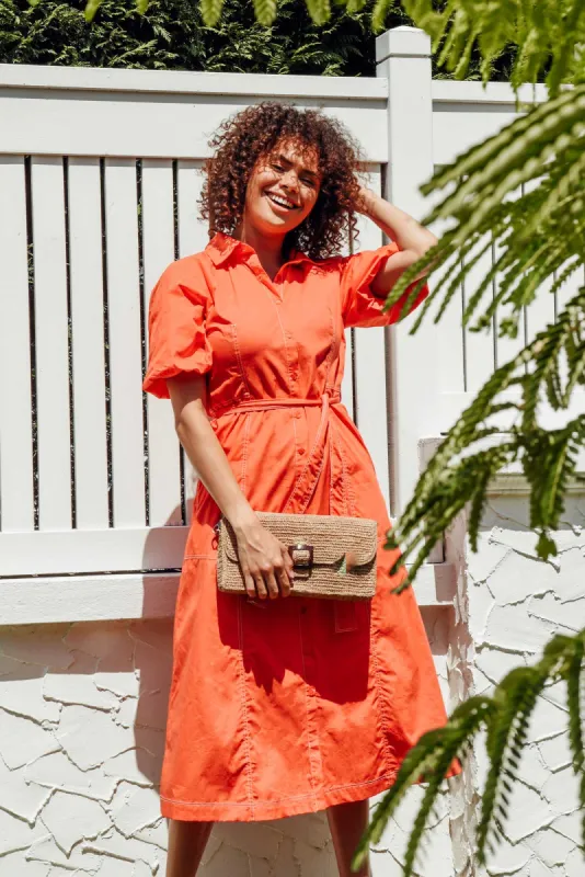 Ralphie Orange Cotton Contrast Stitch Dress sold by Blue Bungalow
