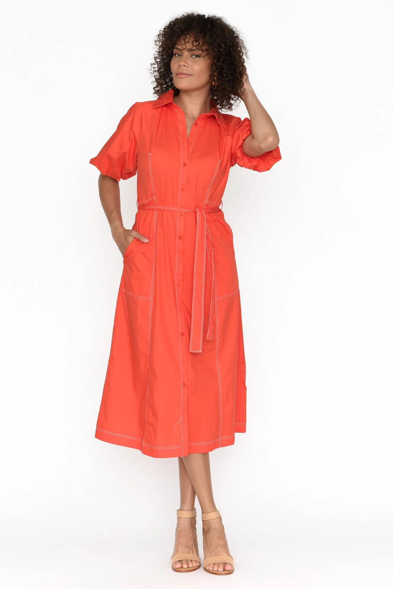 Ralphie Orange Cotton Contrast Stitch Dress sold by Blue Bungalow product image thumbnail 3