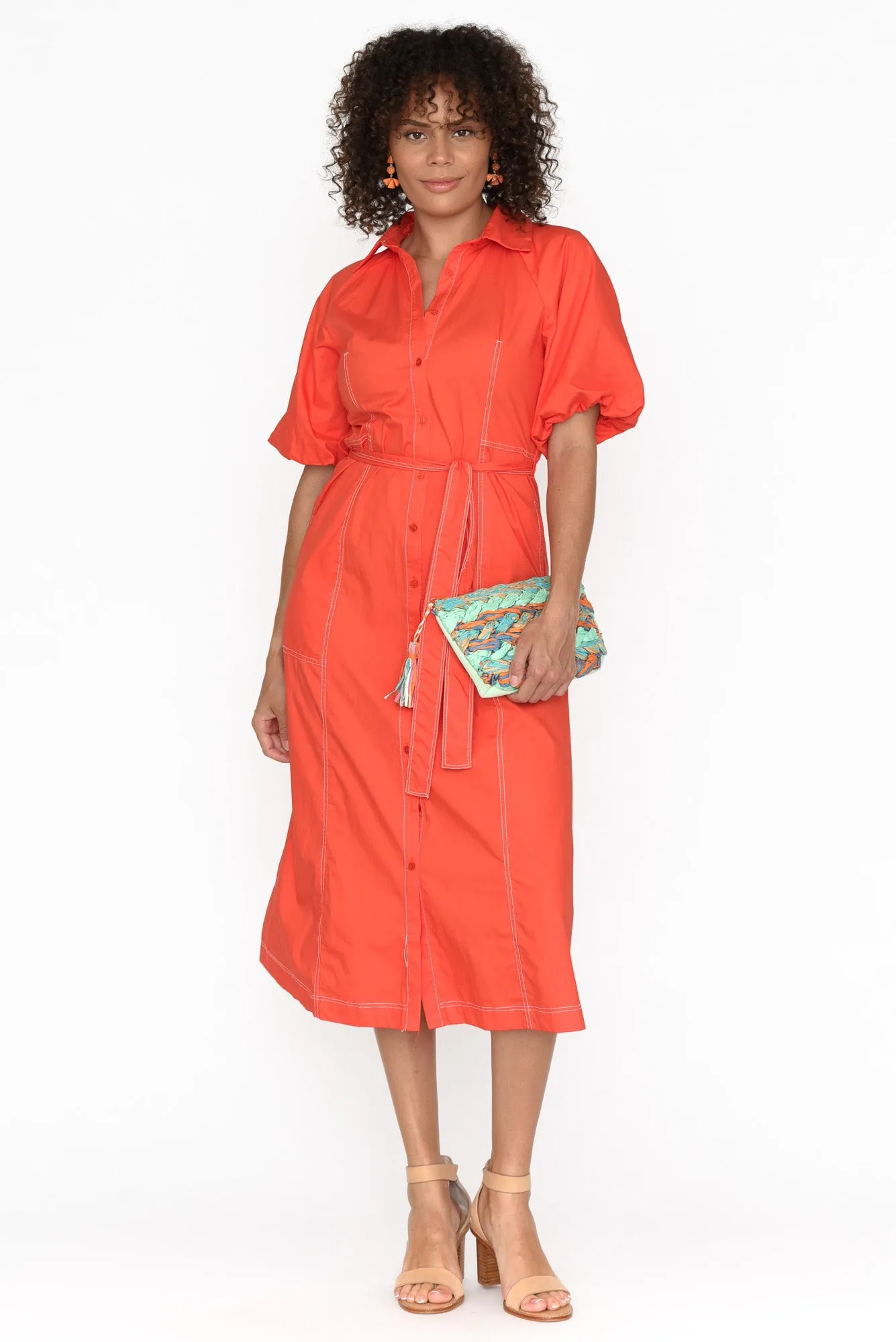 Ralphie Orange Cotton Contrast Stitch Dress sold by Blue Bungalow product image thumbnail 2