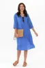 Milana Azure Blue Crinkle Cotton Dress sold by Blue Bungalow