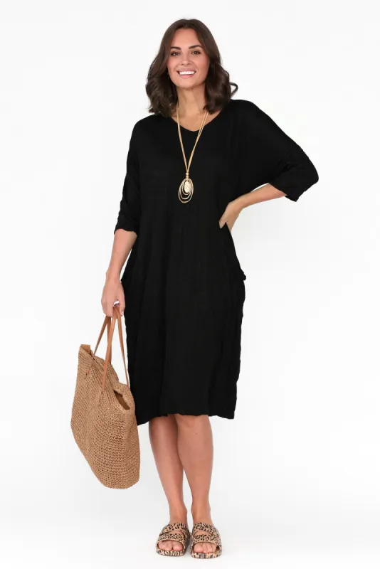 Travel Black Crinkle Cotton Sleeved Dress sold by Blue Bungalow