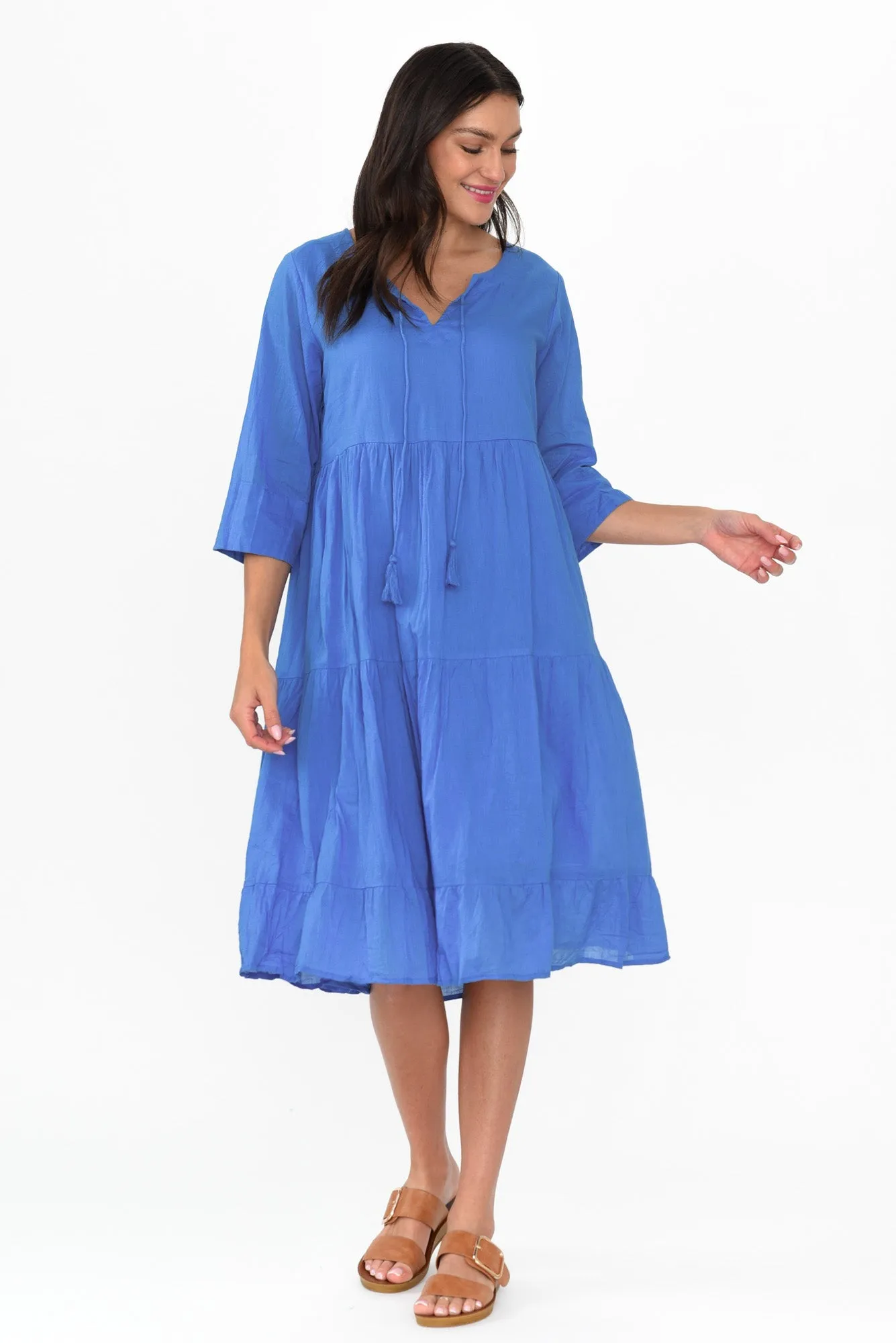Milana Azure Blue Crinkle Cotton Dress sold by Blue Bungalow product image thumbnail 3