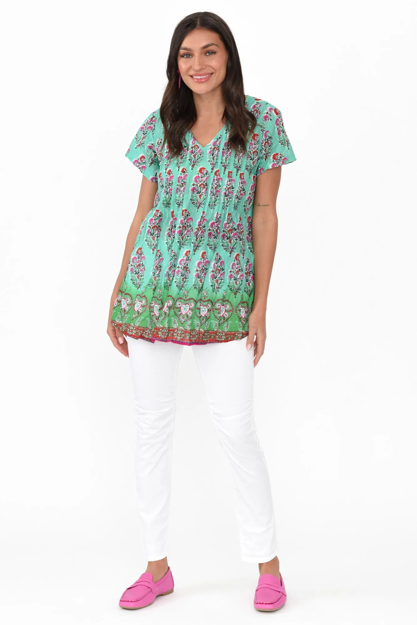 Fia Aqua Botanical Crinkle Cotton Top sold by Blue Bungalow product image thumbnail 2