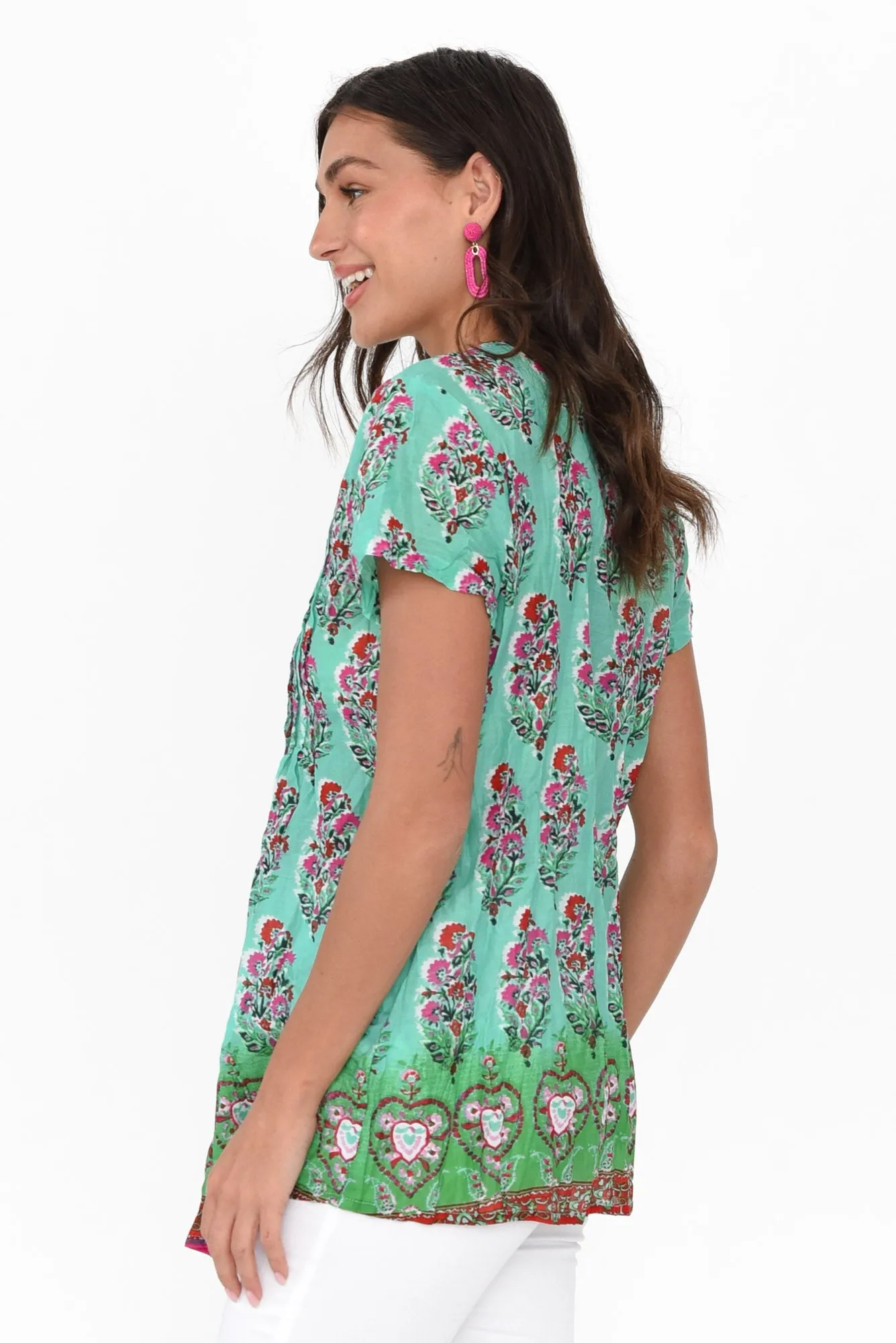 Fia Aqua Botanical Crinkle Cotton Top sold by Blue Bungalow product image thumbnail 3