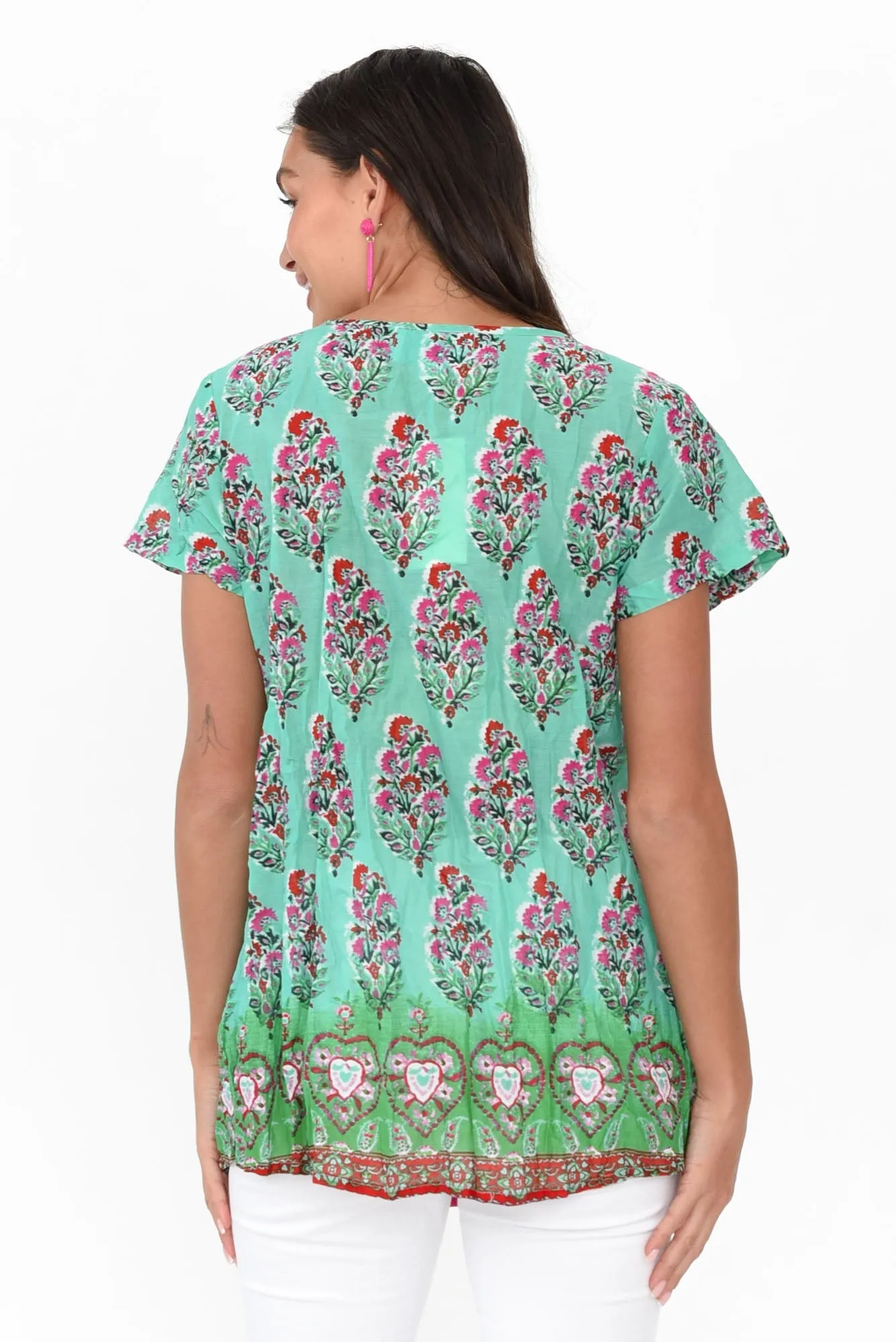 Fia Aqua Botanical Crinkle Cotton Top sold by Blue Bungalow product image thumbnail 4