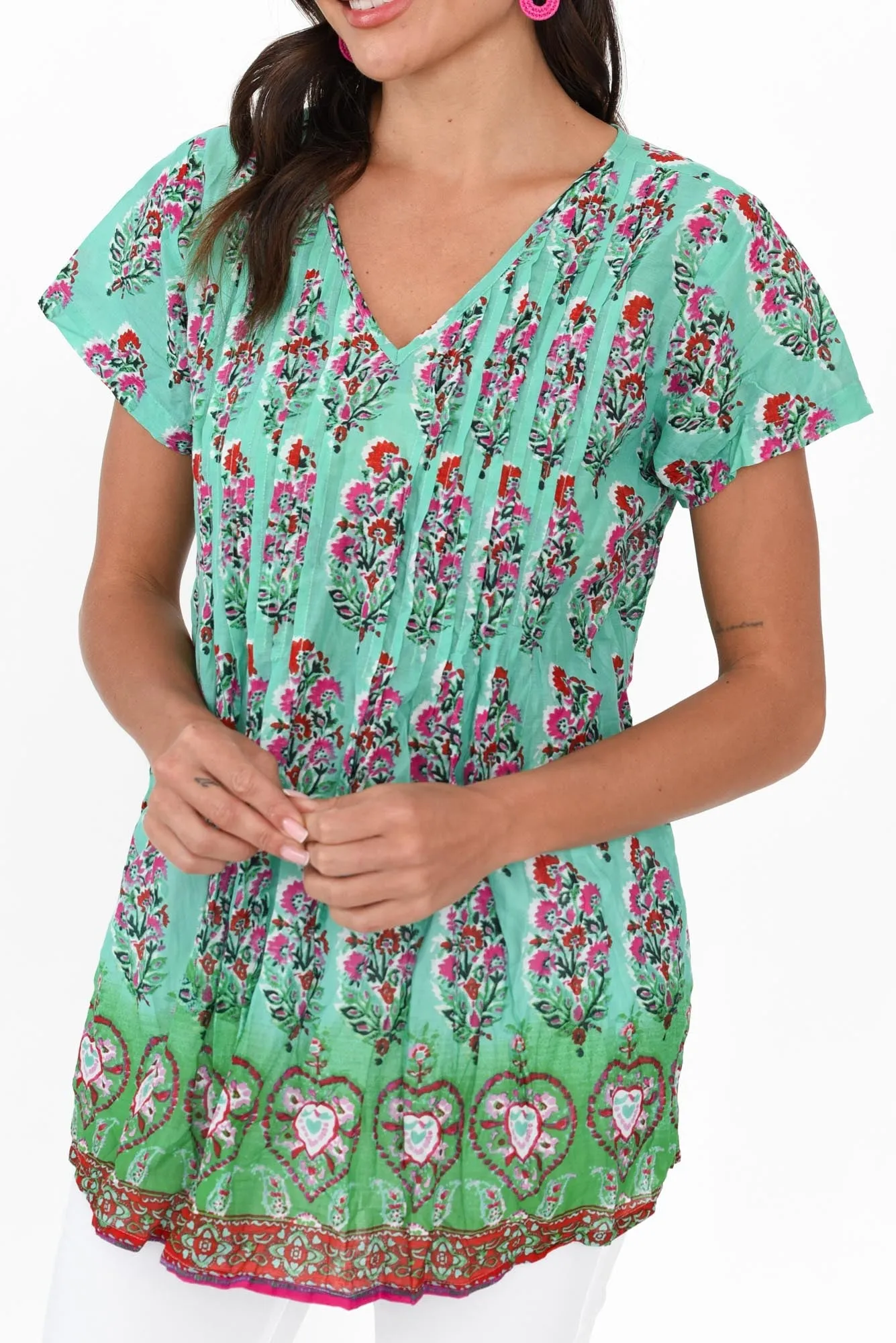 Fia Aqua Botanical Crinkle Cotton Top sold by Blue Bungalow product image thumbnail 5