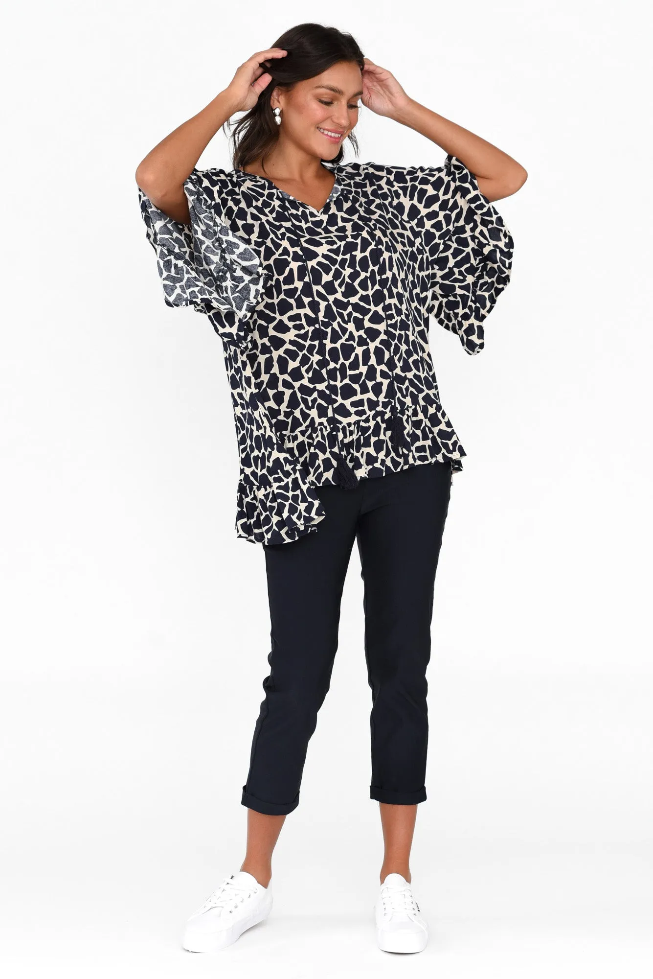 Chase Navy Abstract Tassel Ruffle Top sold by Blue Bungalow product image thumbnail 3