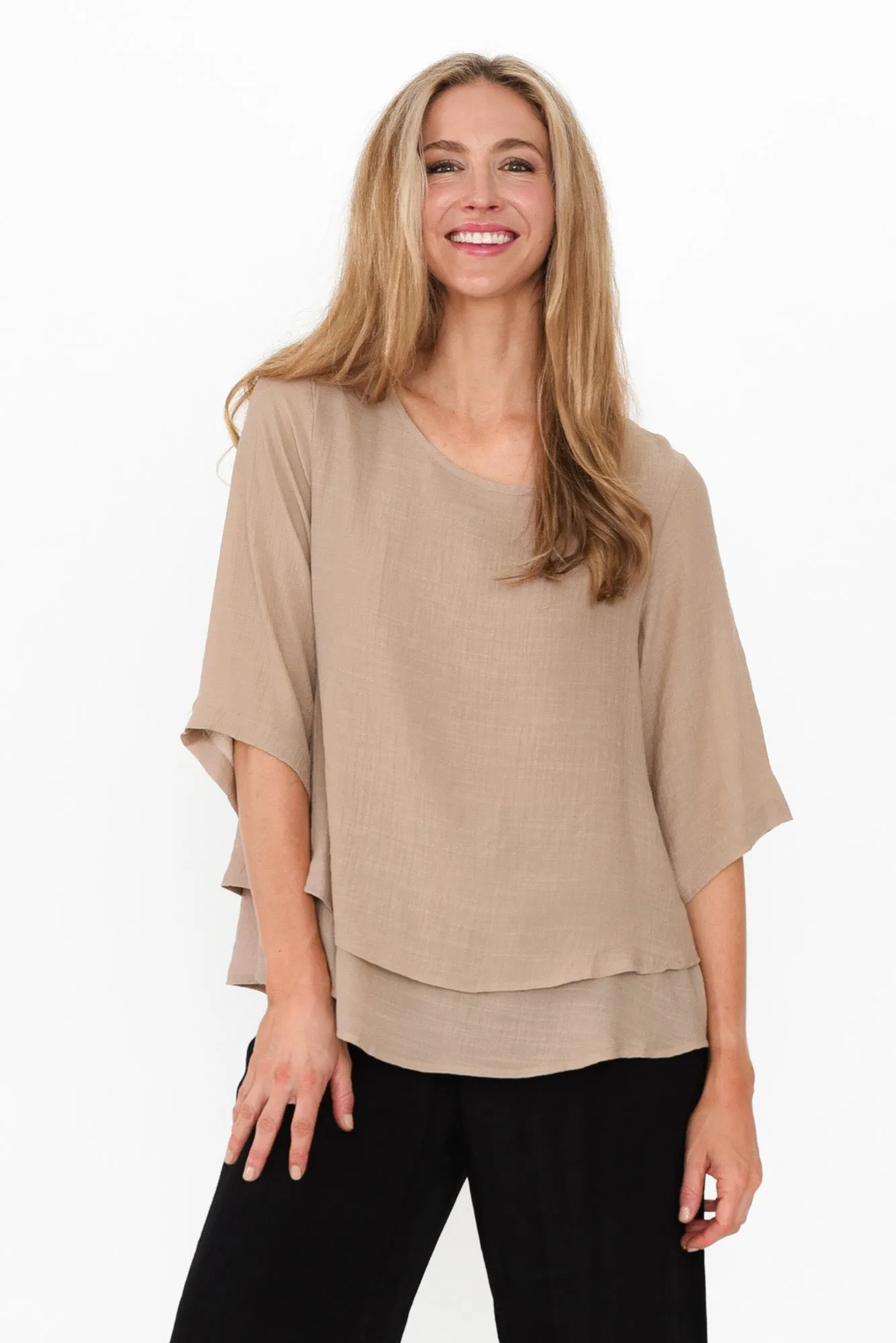 Liora Beige Layered Top sold by Blue Bungalow