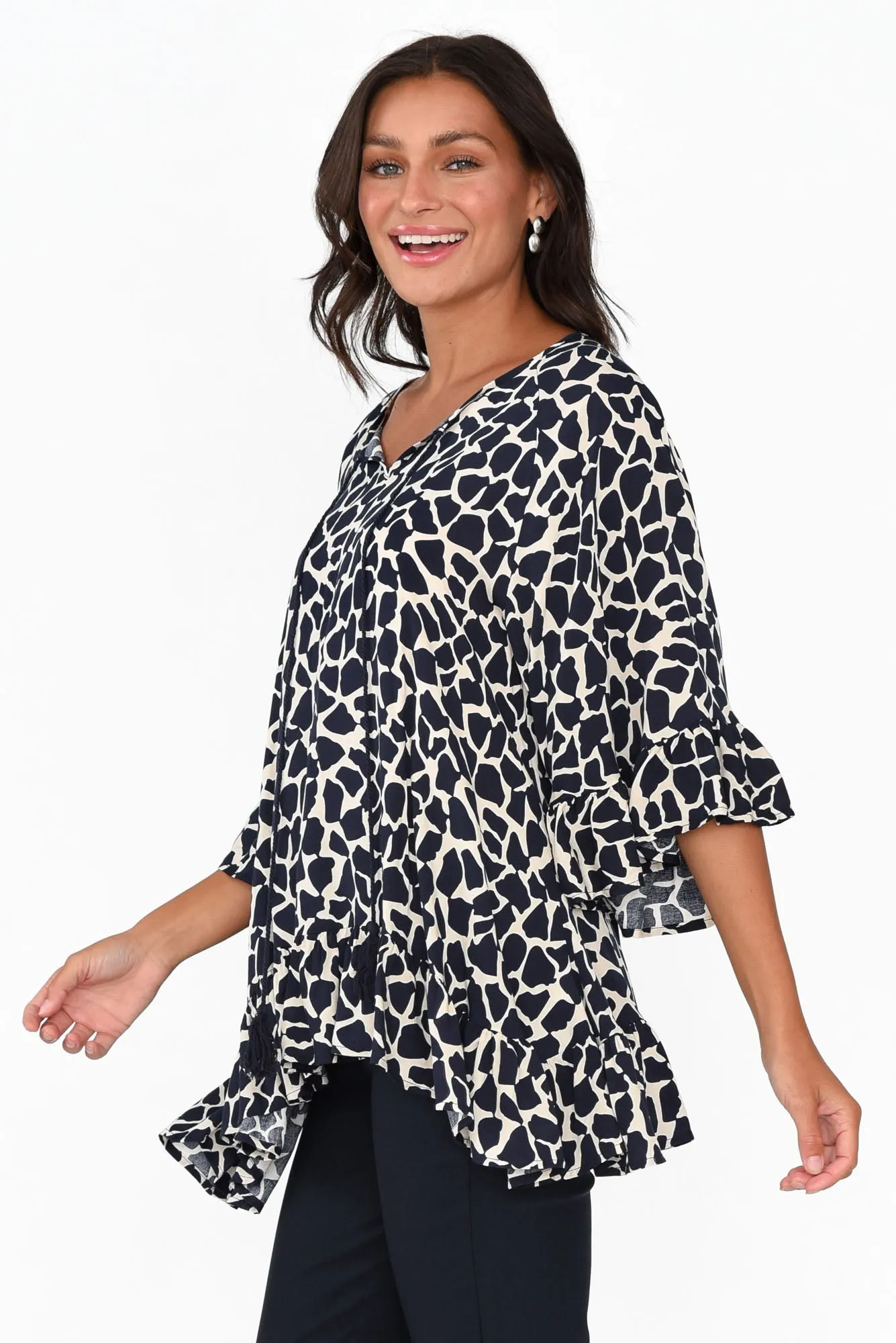 Chase Navy Abstract Tassel Ruffle Top sold by Blue Bungalow product image thumbnail 4