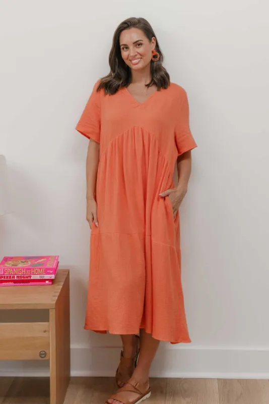 Evianna Peach Cotton Peak Dress sold by Blue Bungalow