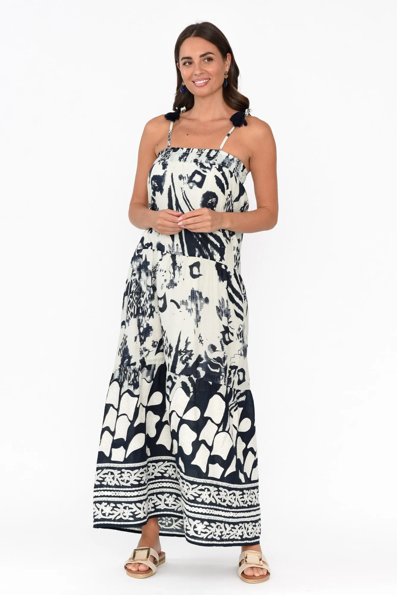 Kenya Navy Abstract Cotton Maxi Dress sold by Blue Bungalow product image thumbnail 2