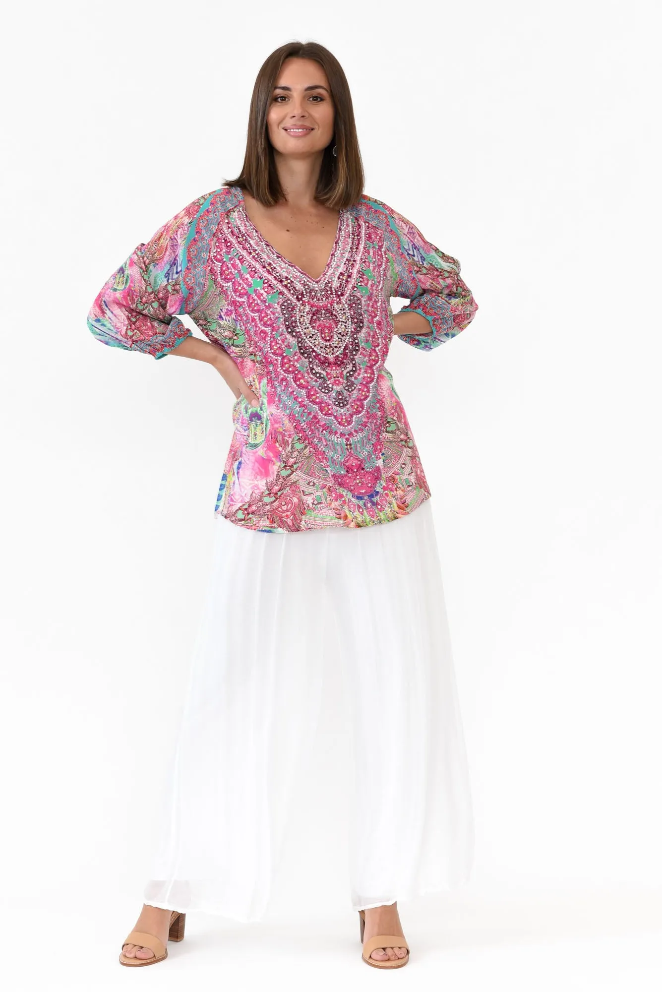 Laurier White Silk Wide Leg Pants sold by Blue Bungalow product image thumbnail 2