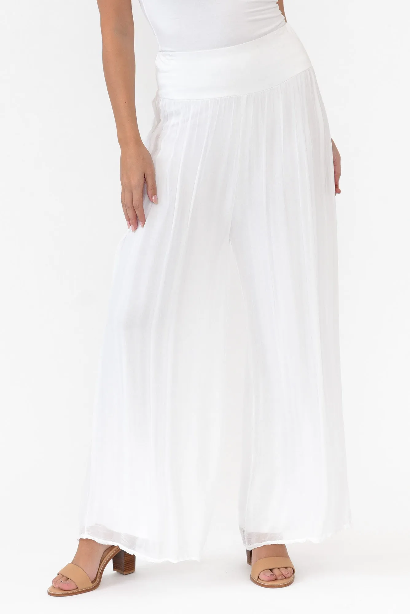 Laurier White Silk Wide Leg Pants sold by Blue Bungalow