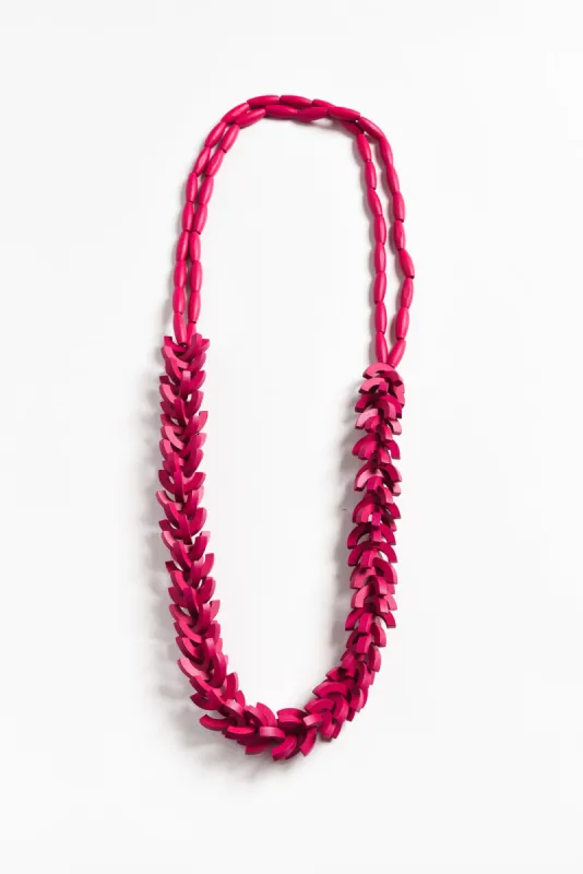 Sidonia Hot Pink Wooden Bead Necklace sold by Blue Bungalow