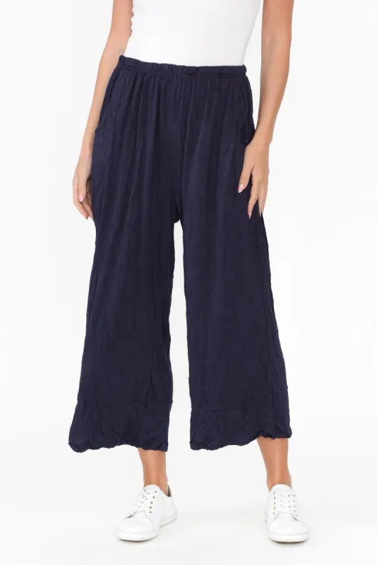 Lira Dark Navy Crinkle Cotton Wide Leg Pants sold by Blue Bungalow
