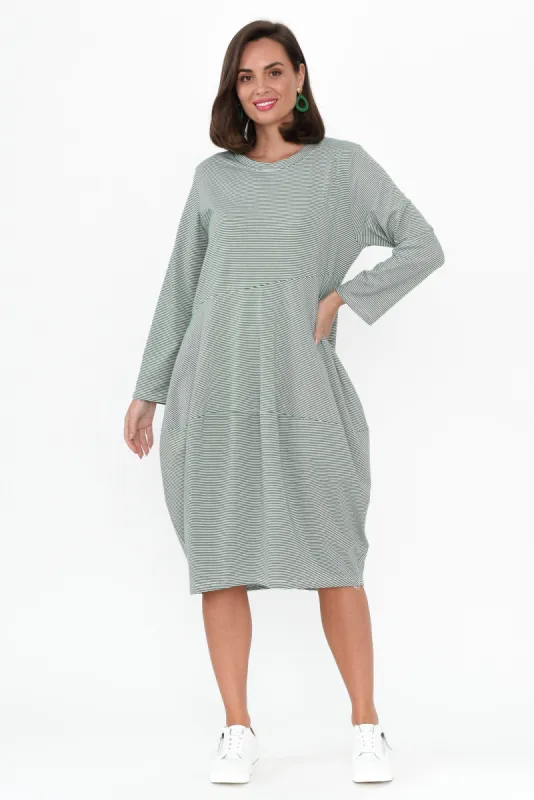 Muriel Green Stripe Cotton Blend Dress sold by Blue Bungalow