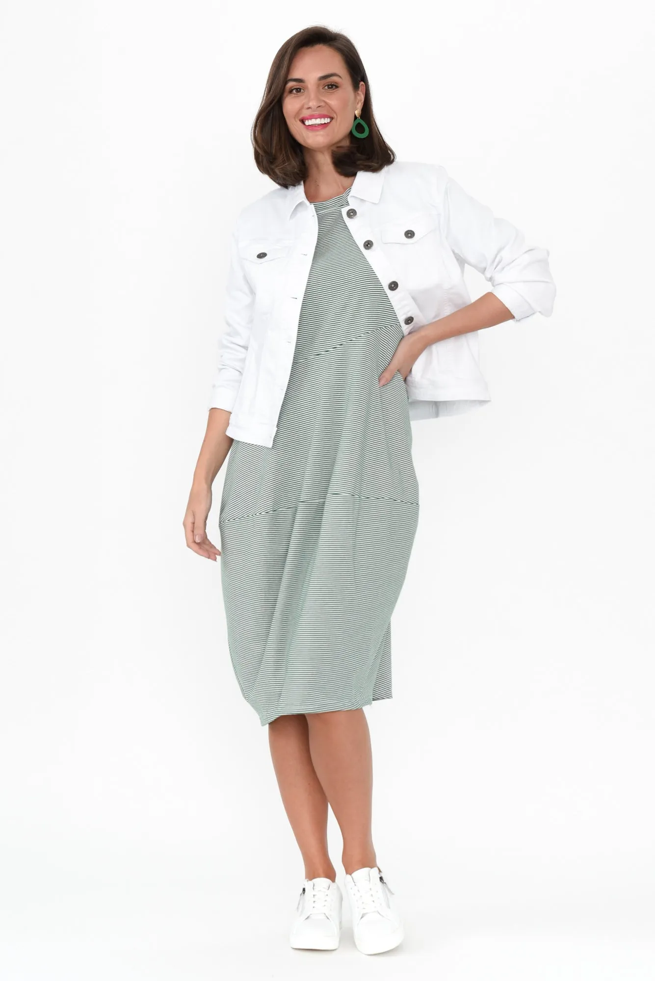 Muriel Green Stripe Cotton Blend Dress sold by Blue Bungalow product image thumbnail 2