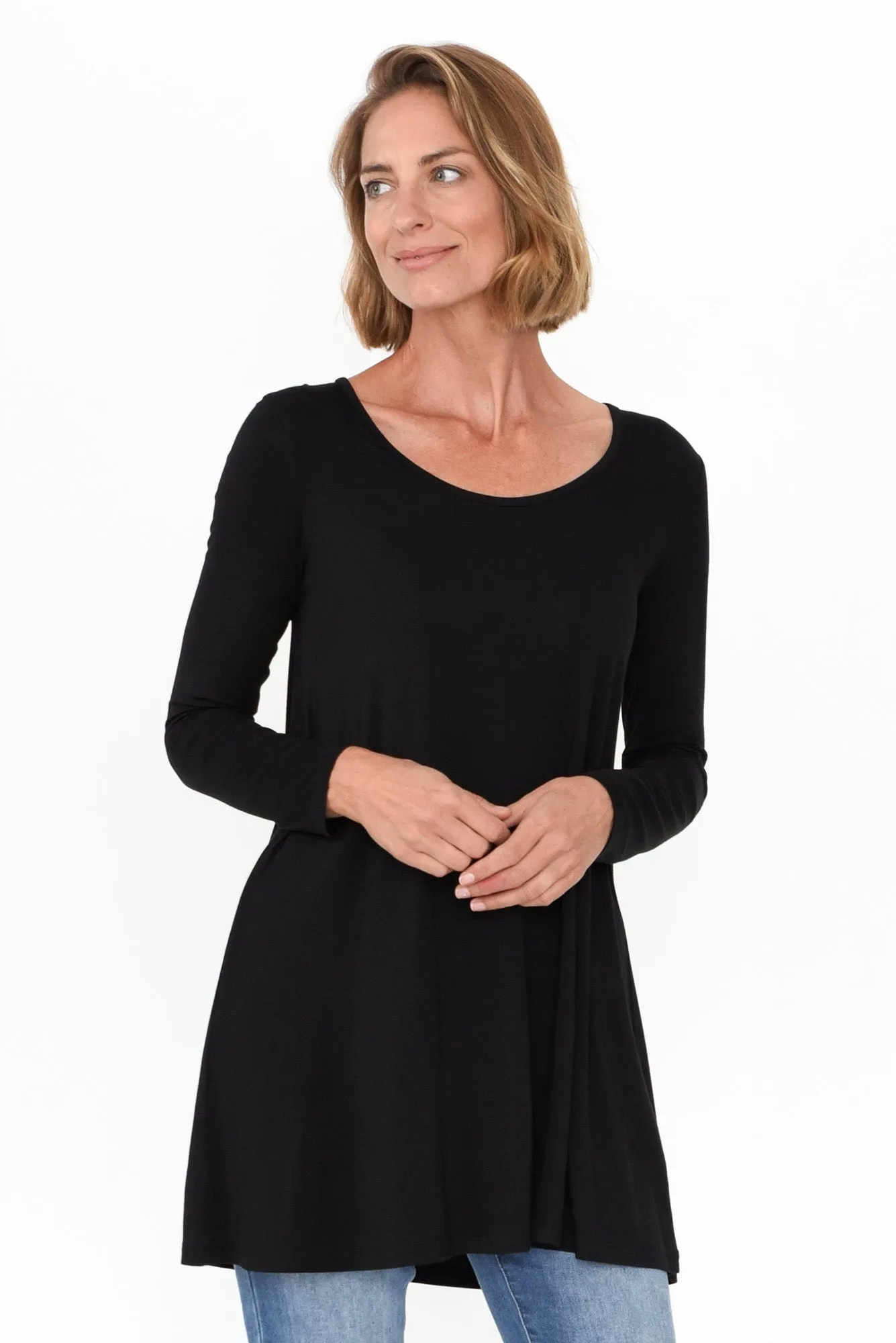 Leanne Black Bamboo Tunic Top sold by Blue Bungalow