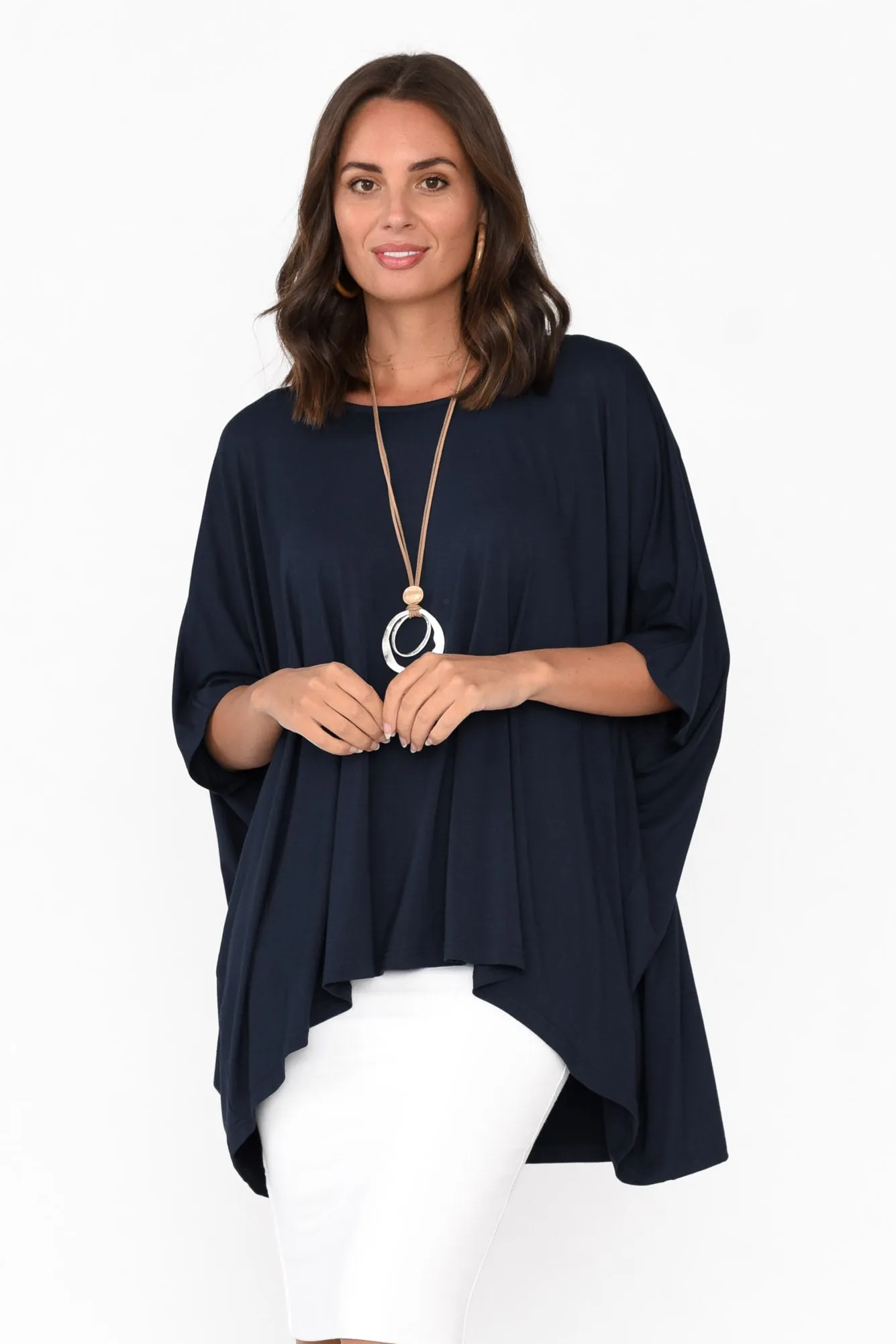 Sorronda Navy Bamboo Batwing Top sold by Blue Bungalow