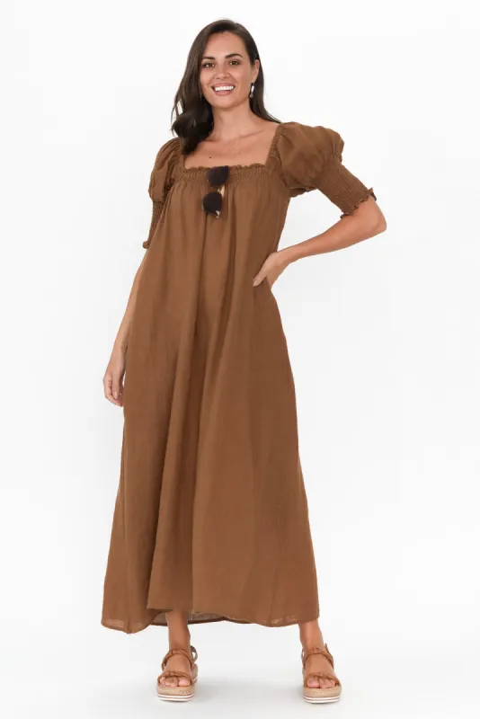 Bethania Mocha Linen Dress sold by Blue Bungalow