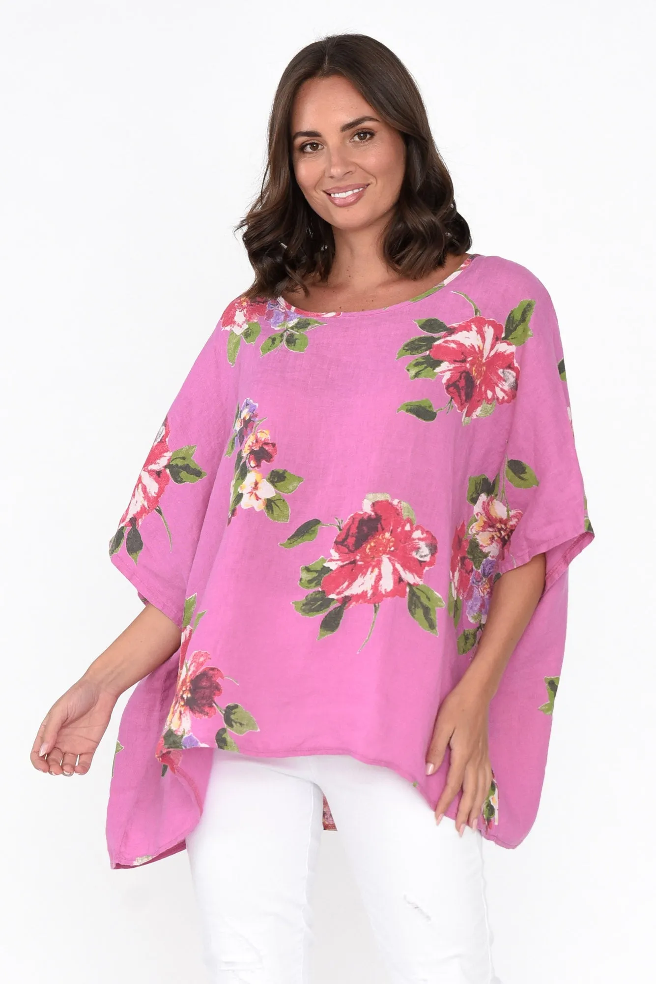 Martine Pink Flower Linen Top sold by Blue Bungalow