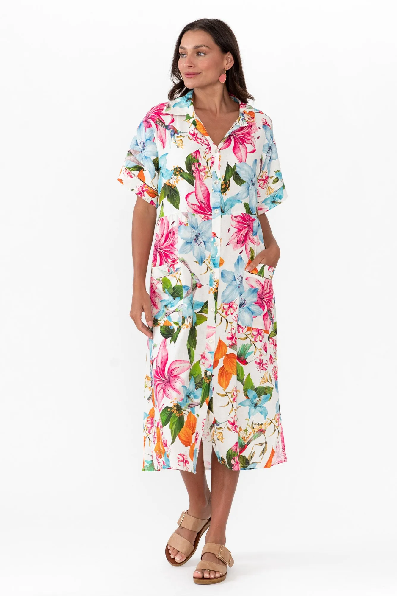 Sameera White Floral Linen Blend Dress sold by Blue Bungalow product image thumbnail 2