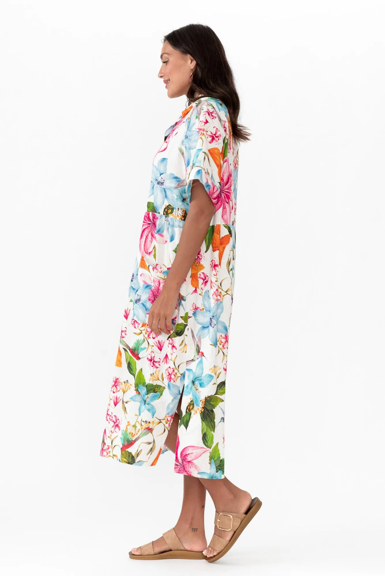 Sameera White Floral Linen Blend Dress sold by Blue Bungalow product image thumbnail 3