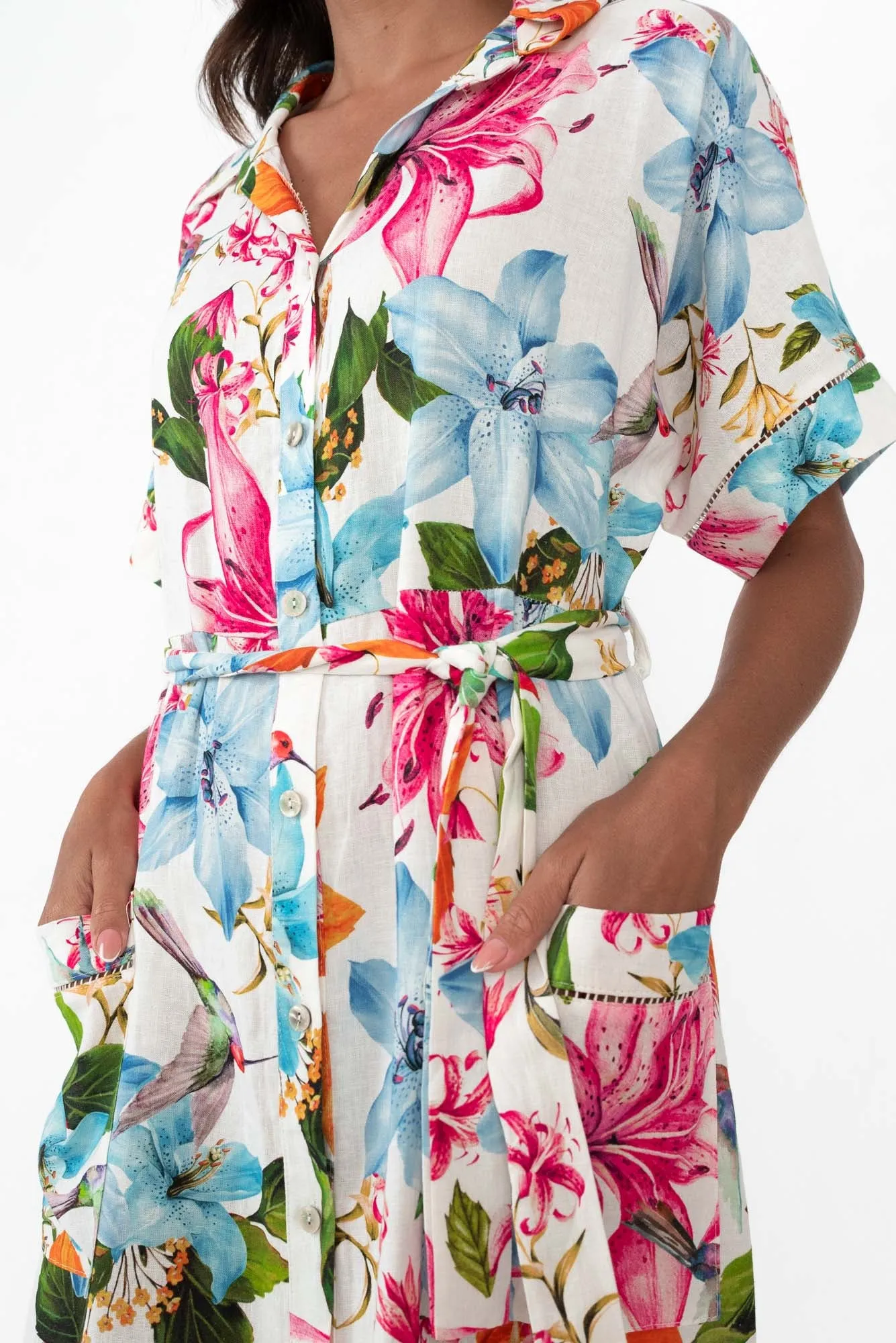 Sameera White Floral Linen Blend Dress sold by Blue Bungalow product image thumbnail 5