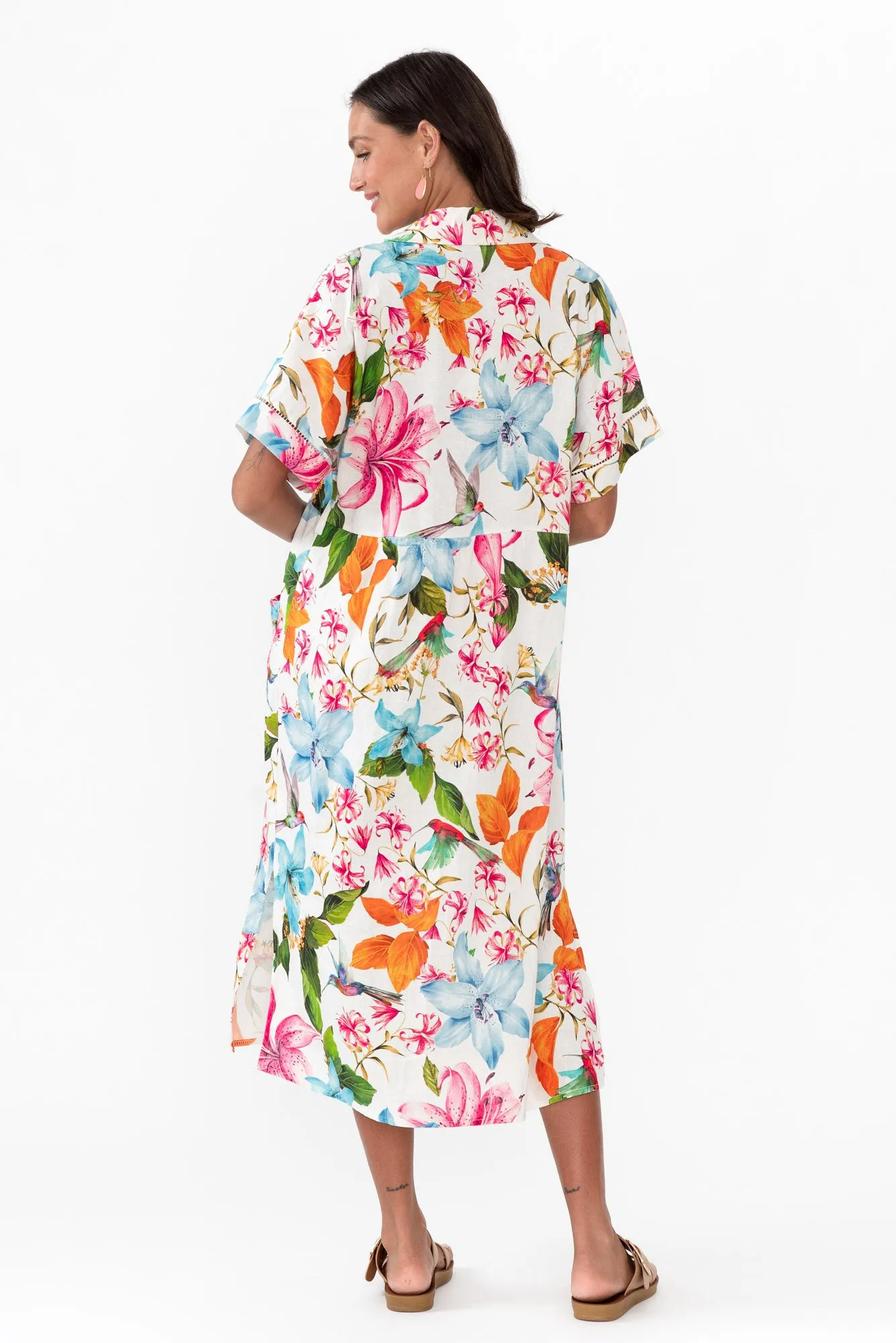 Sameera White Floral Linen Blend Dress sold by Blue Bungalow product image thumbnail 4