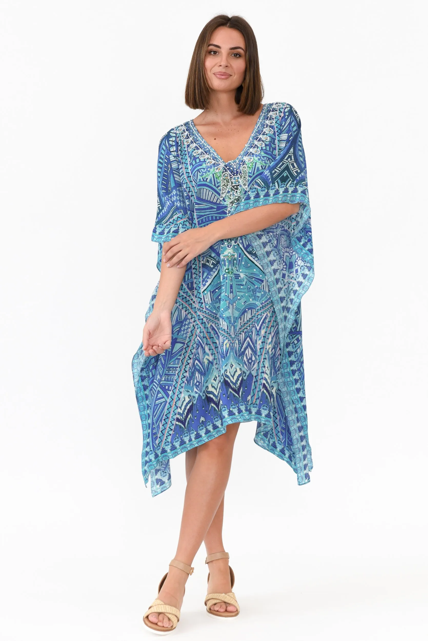 Emen Blue Silk Kaftan sold by Blue Bungalow product image thumbnail 2