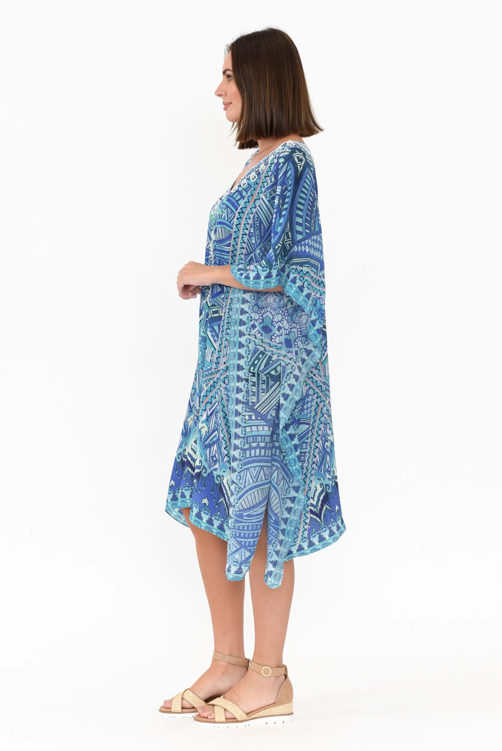 Emen Blue Silk Kaftan sold by Blue Bungalow product image thumbnail 3