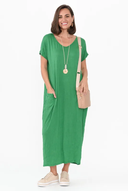 Travel Green Crinkle Cotton Maxi Dress sold by Blue Bungalow