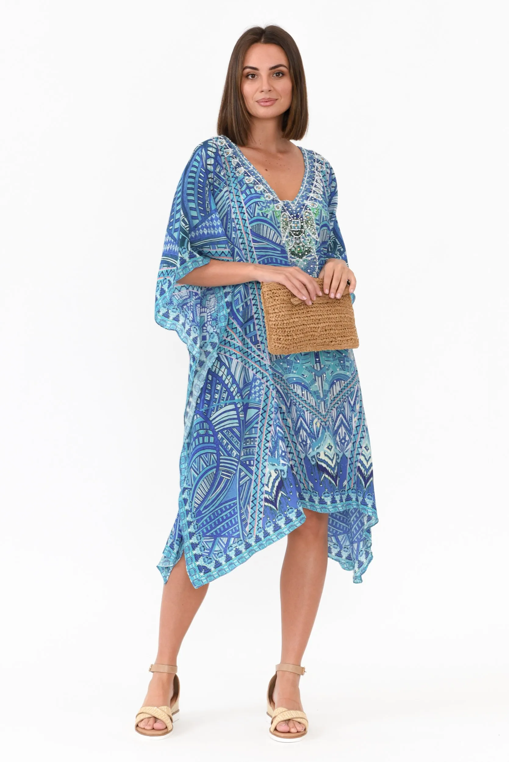 Emen Blue Silk Kaftan sold by Blue Bungalow product image thumbnail 5