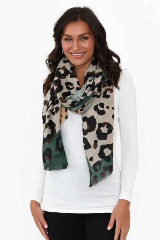 Kelsie Green Leopard Scarf sold by Blue Bungalow