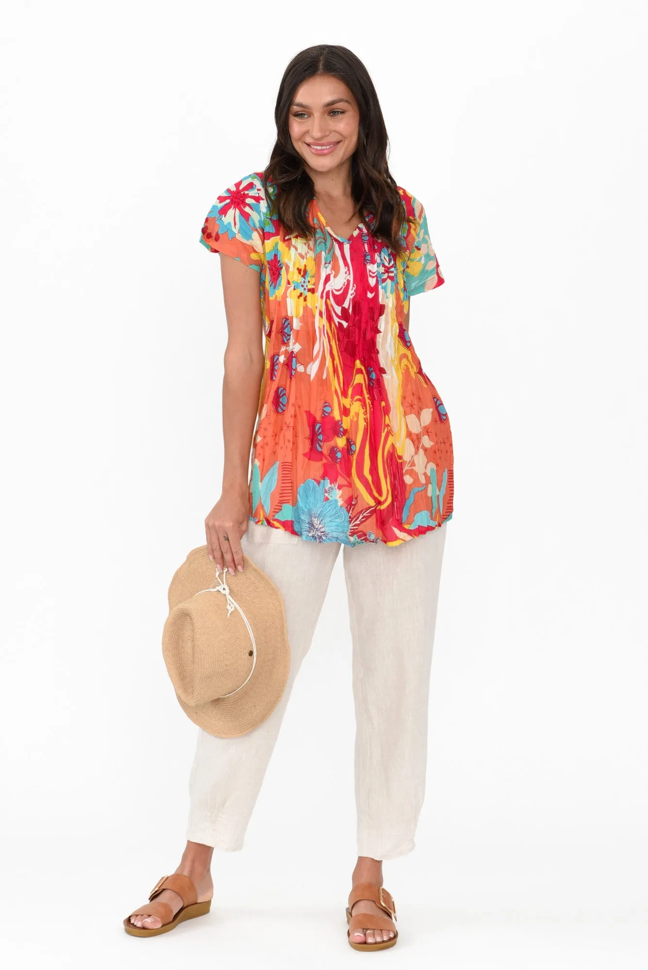 Fia Orange Bloom Crinkle Cotton Top sold by Blue Bungalow product image thumbnail 3