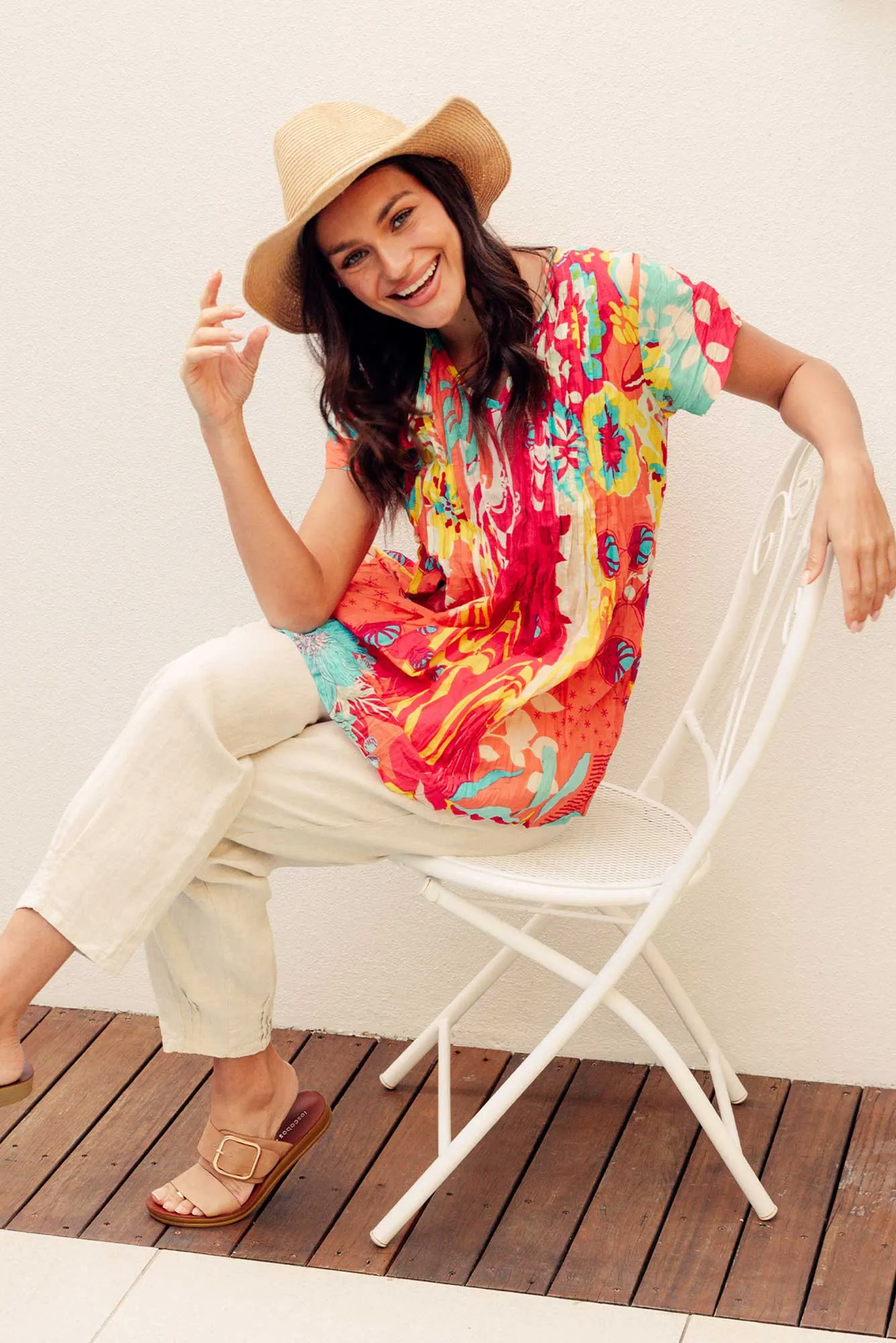 Fia Orange Bloom Crinkle Cotton Top sold by Blue Bungalow product image thumbnail 2