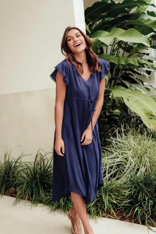 Libby Navy Midi Dress sold by Blue Bungalow