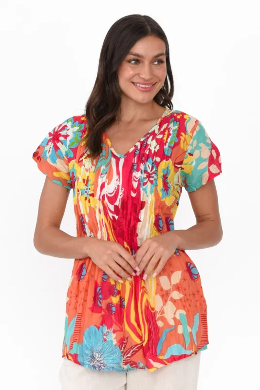 Fia Orange Bloom Crinkle Cotton Top sold by Blue Bungalow