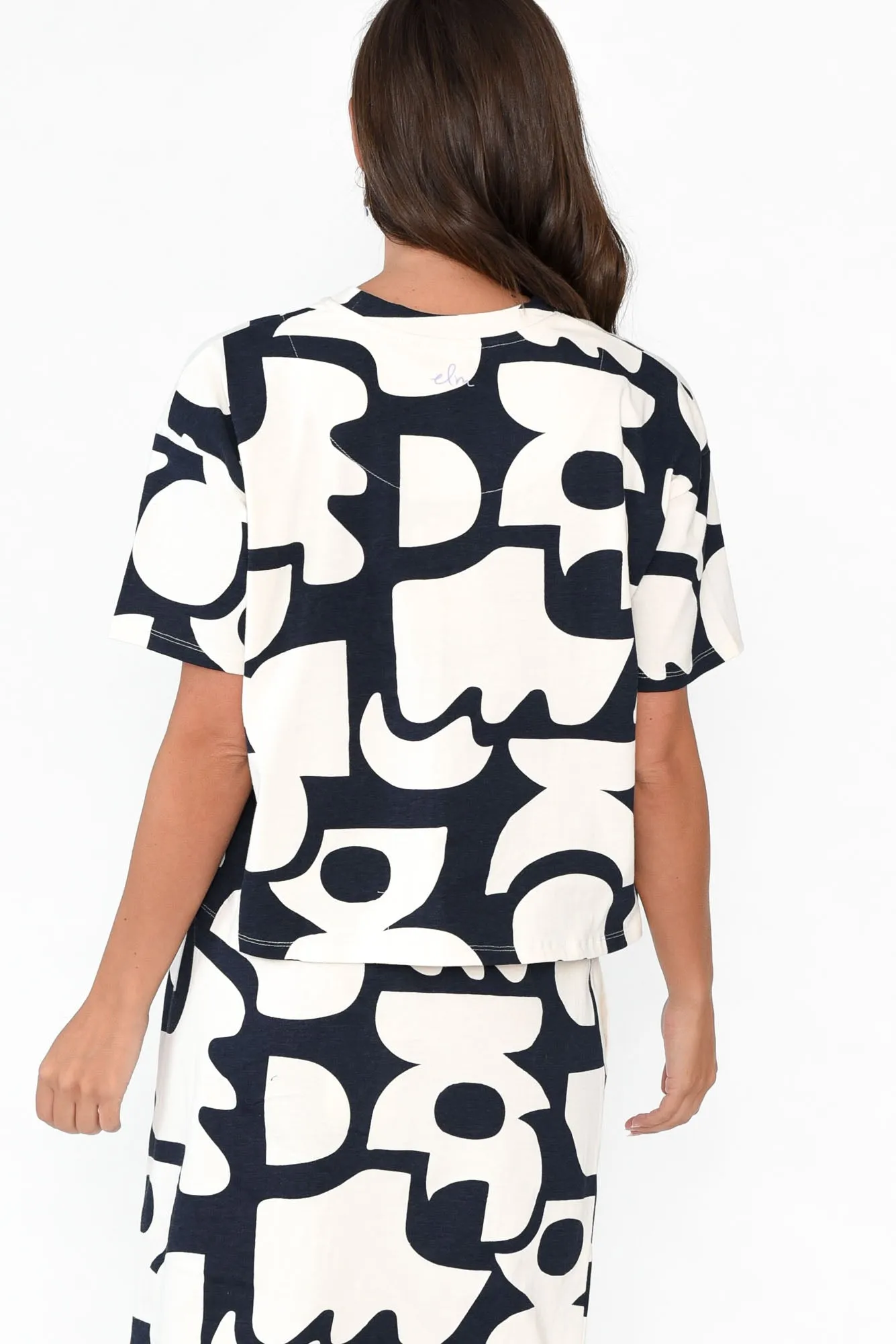 Miro Navy Abstract Cotton Top sold by Blue Bungalow product image thumbnail 5