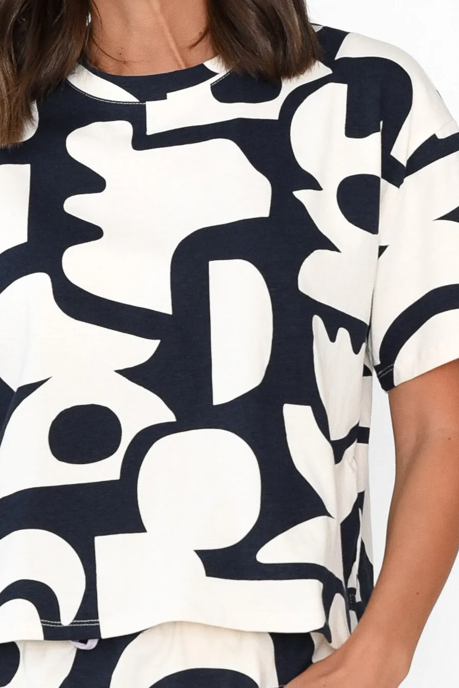 Miro Navy Abstract Cotton Top sold by Blue Bungalow product image thumbnail 3