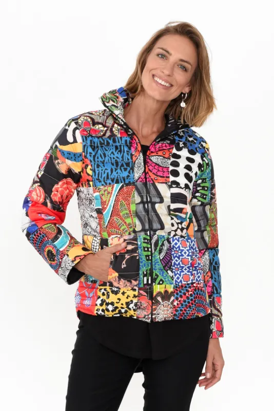 Adonis Blue Abstract Puffer Jacket sold by Blue Bungalow