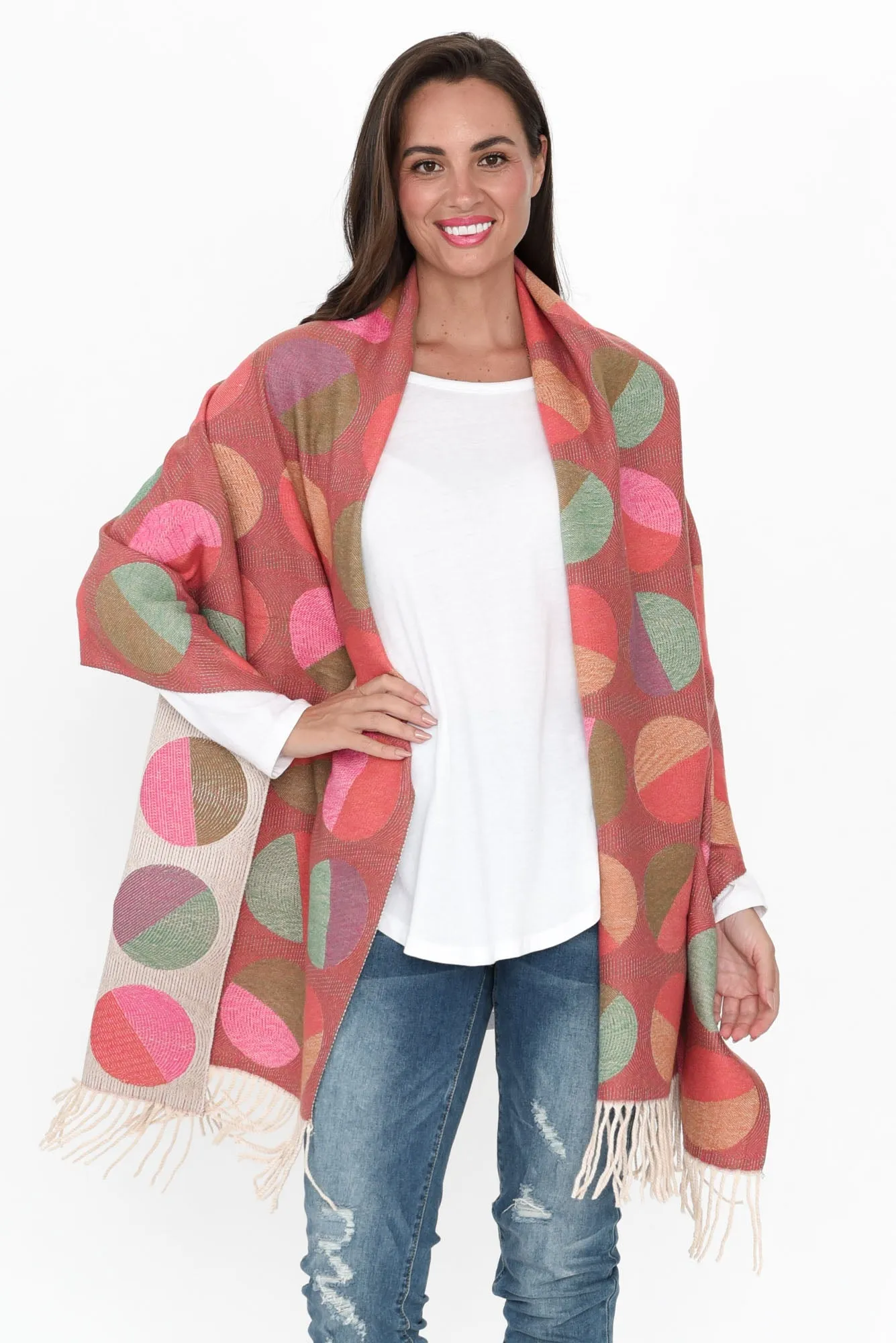 Kindra Pink Geo Tassel Scarf sold by Blue Bungalow product image thumbnail 3