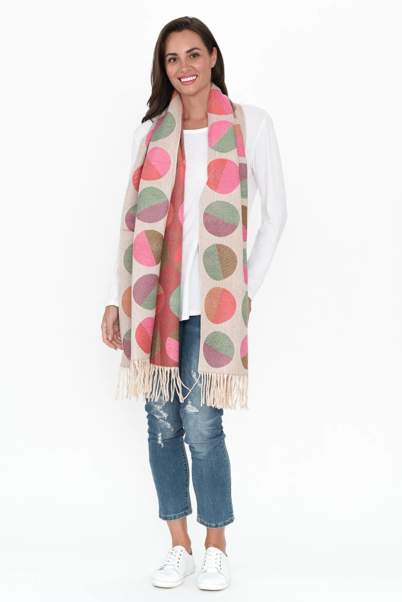 Kindra Pink Geo Tassel Scarf sold by Blue Bungalow product image thumbnail 4
