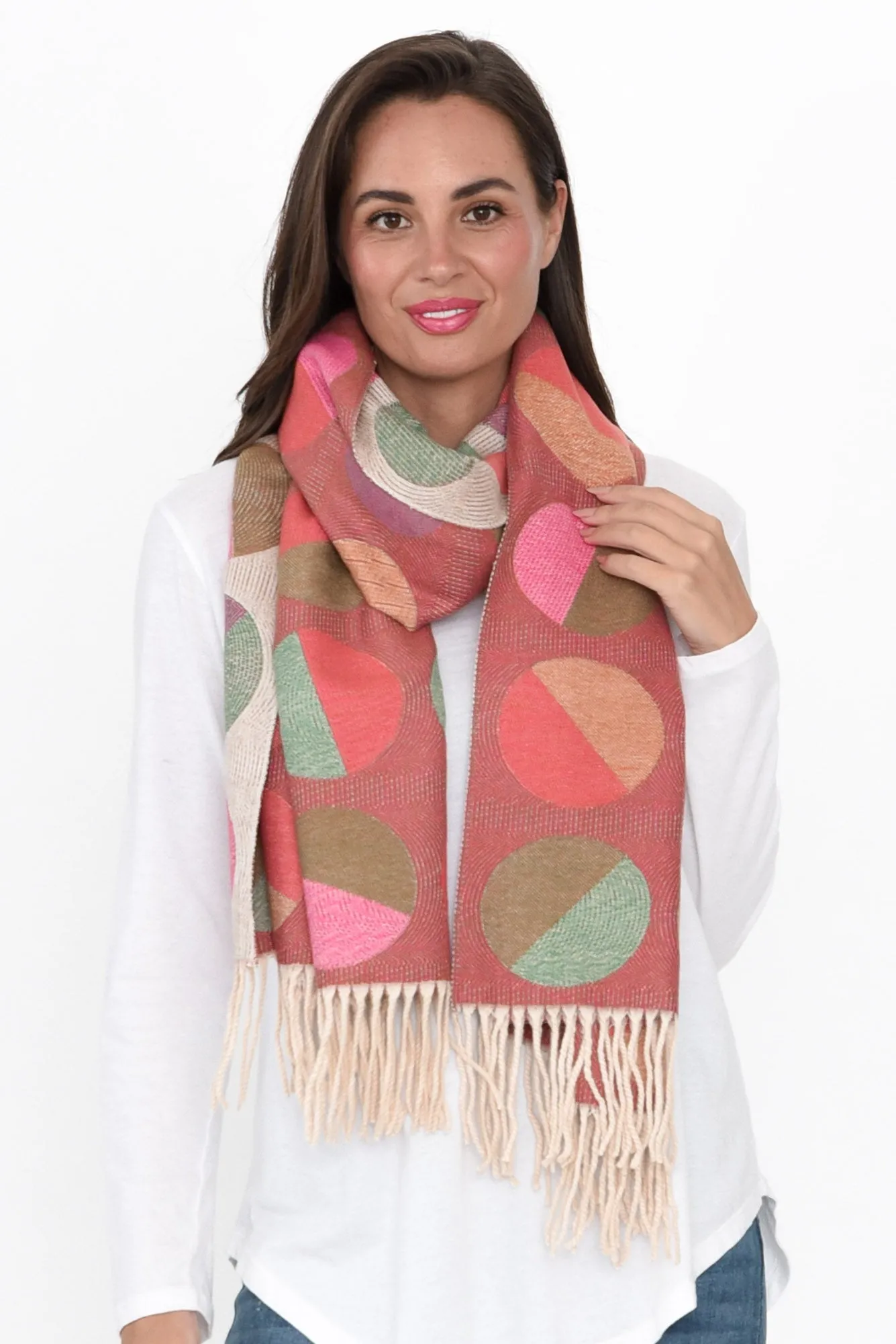 Kindra Pink Geo Tassel Scarf sold by Blue Bungalow product image thumbnail 2