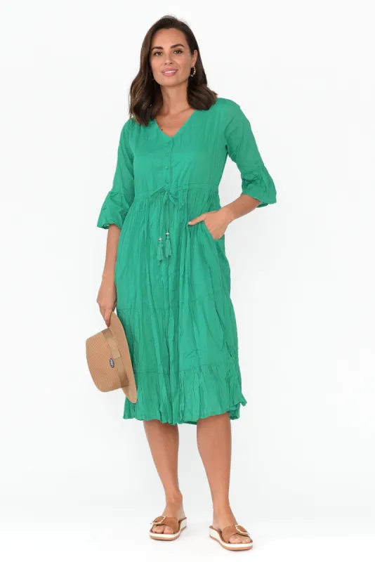 Kenley Green Crinkle Cotton Dress sold by Blue Bungalow