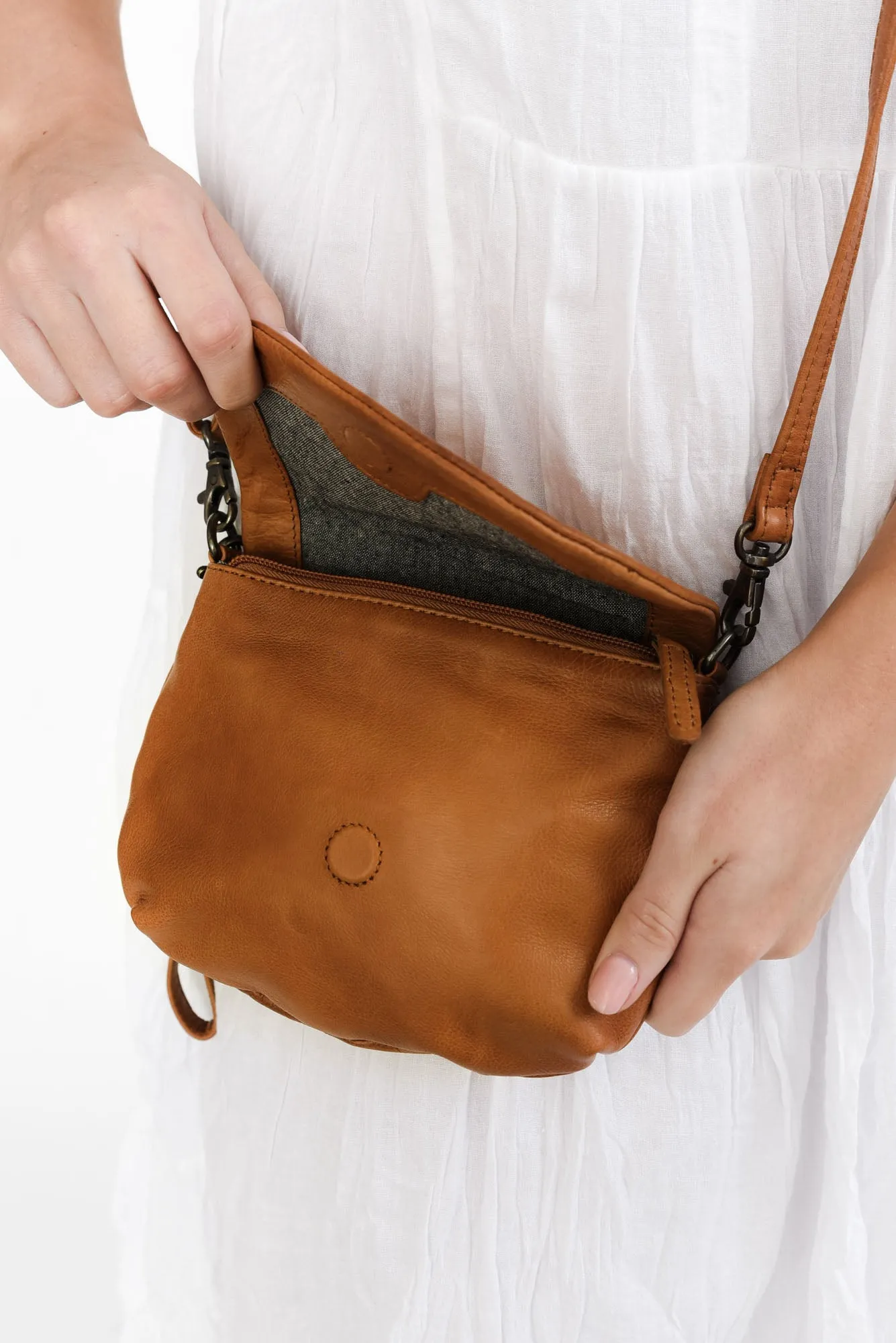Ophira Tan Leather Crossbody Bag sold by Blue Bungalow product image thumbnail 2